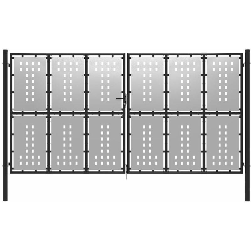 Cancello per Giardino in Acciaio 400x175 cm Argento VD30209 - Hommoo Cancello per Giardino in Acciaio 400x175 cm Argento VD30209 - Hommoo