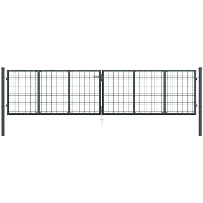 Cancello per Giardino in Acciaio Zincato 400x150 cm Grigio VD35227 - Hommoo Cancello per Giardino in Acciaio Zincato 400x150 cm Grigio VD35227 - Hommoo
