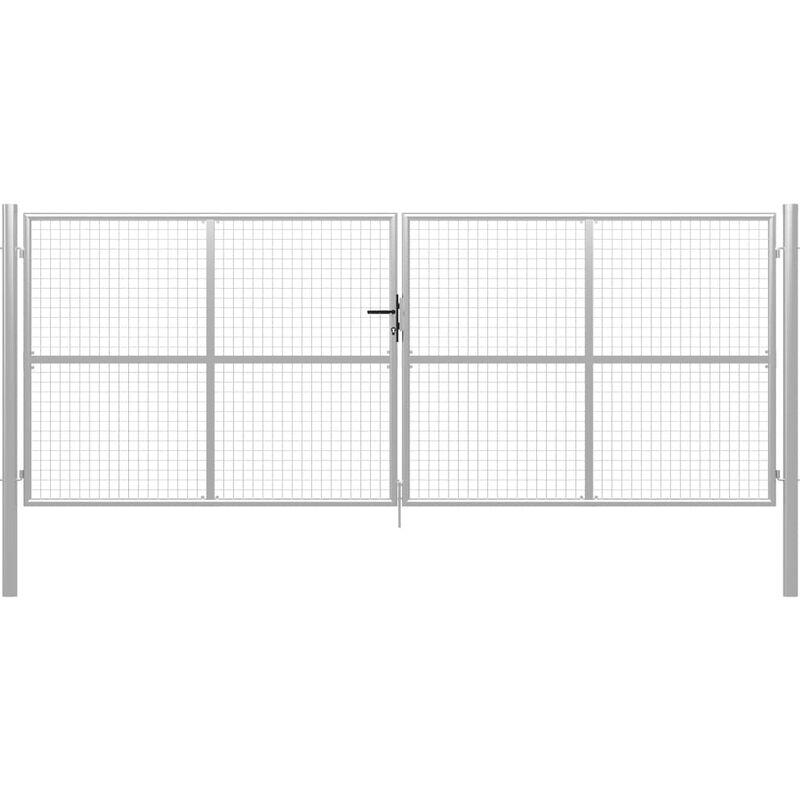 Cancello per Giardino in Acciaio Zincato 415x200cm Argento VD05677 - Hommoo