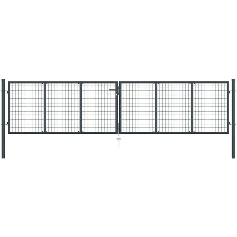 Cancello per Giardino in Acciaio Zincato Grigio 400x175 cm VD35228 - Hommoo Cancello per Giardino in Acciaio Zincato Grigio 400x175 cm VD35228 - Hommoo