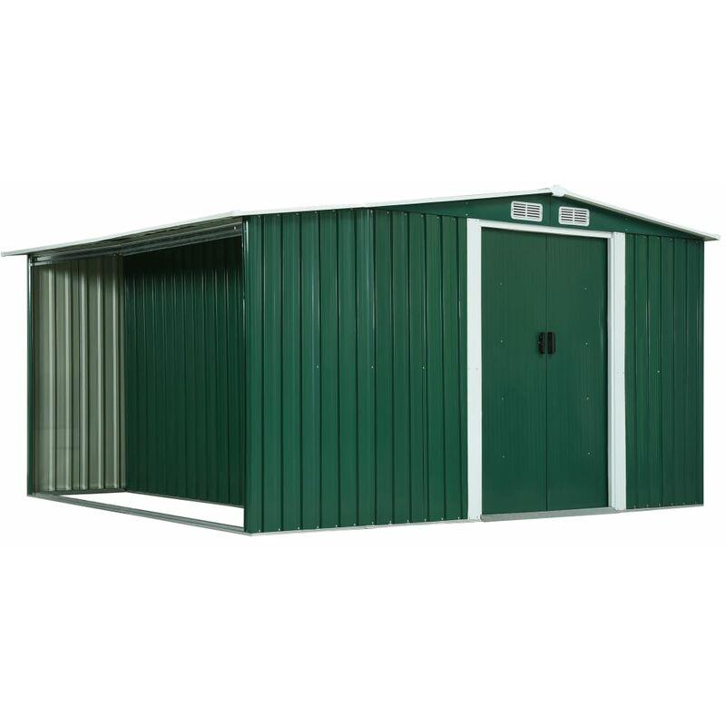 Hommoo Capanno con Porte Scorrevoli Verde 329,5x312x178 cm in Acciaio VD30166