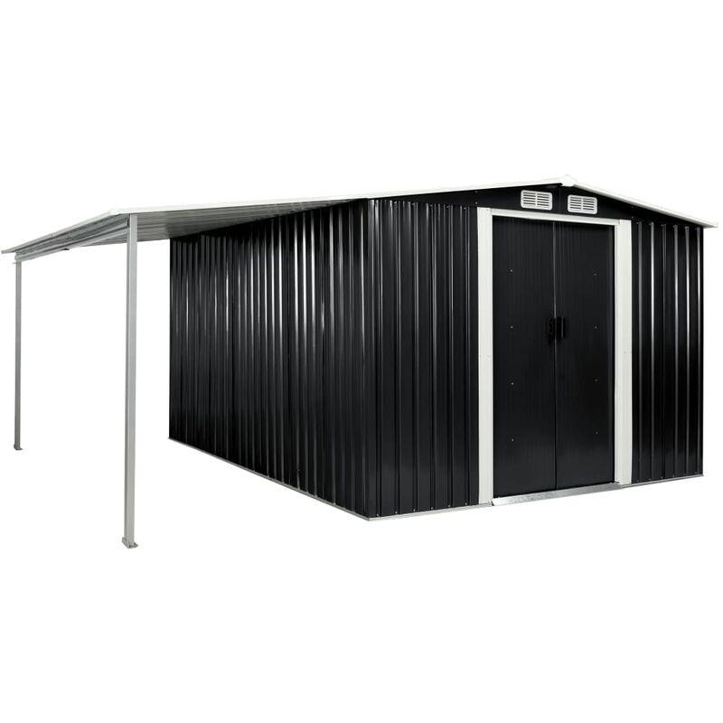 Hommoo Capanno Giardino Porte Scorrevoli Antracite 386x312x178 cm Acciaio VD05637