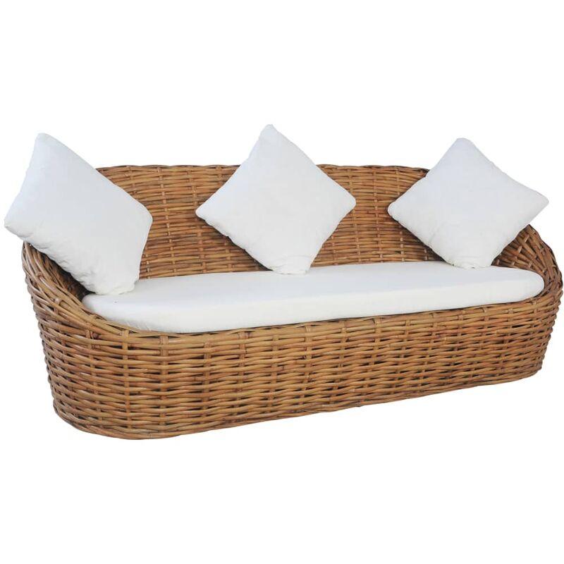 Hommoo Divano a 3 Posti con Cuscini in Rattan Naturale VD22187