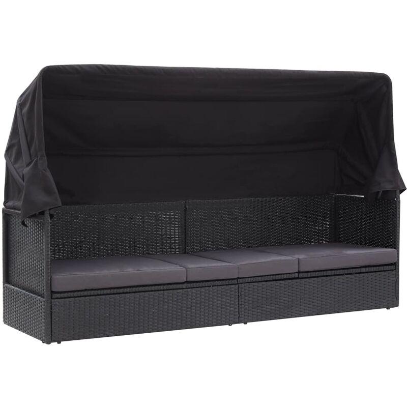 Divano da Esterno con Baldacc no in Polyrattan Nero VD52864 - Hommoo Divano da Esterno con Baldacc no in Polyrattan Nero VD52864 - Hommoo