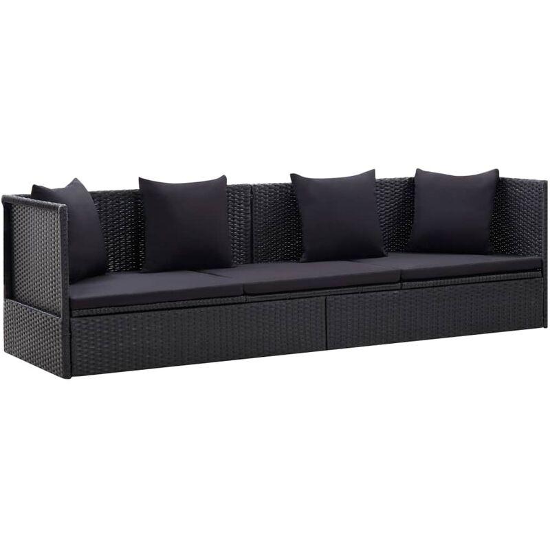 Divano da Giardino con Cuscini in Poyrattan Nero VD52863 - Hommoo