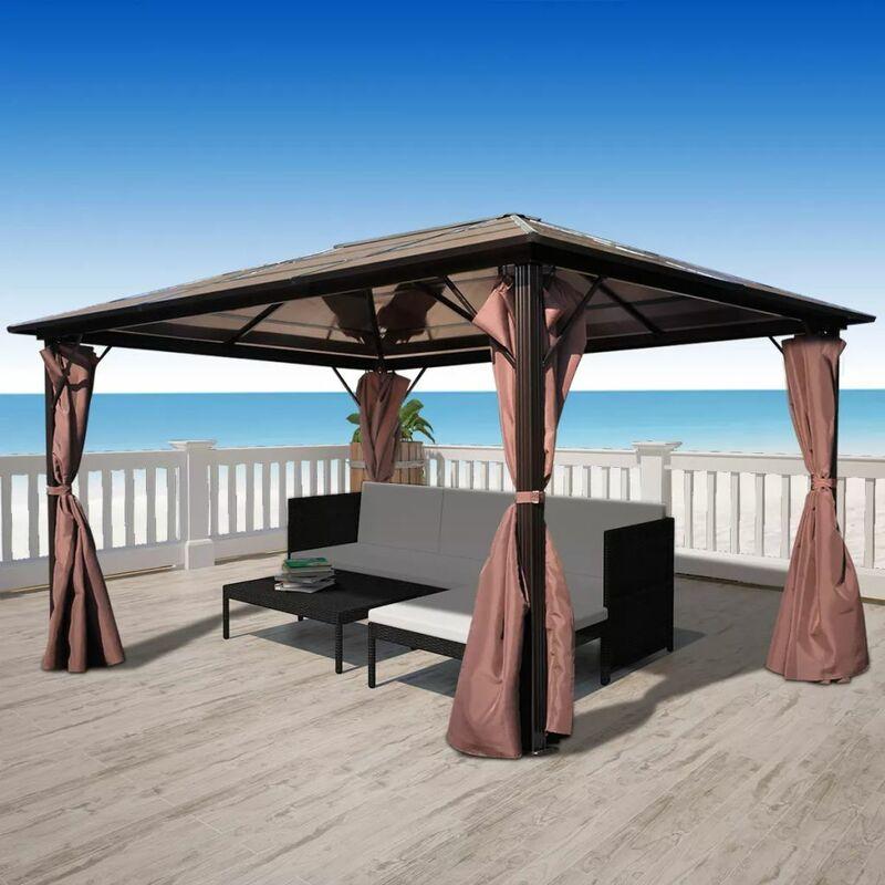 Gazebo con Tenda Marrone in Alluminio 400 x 300 cm VD24192 - Hommoo