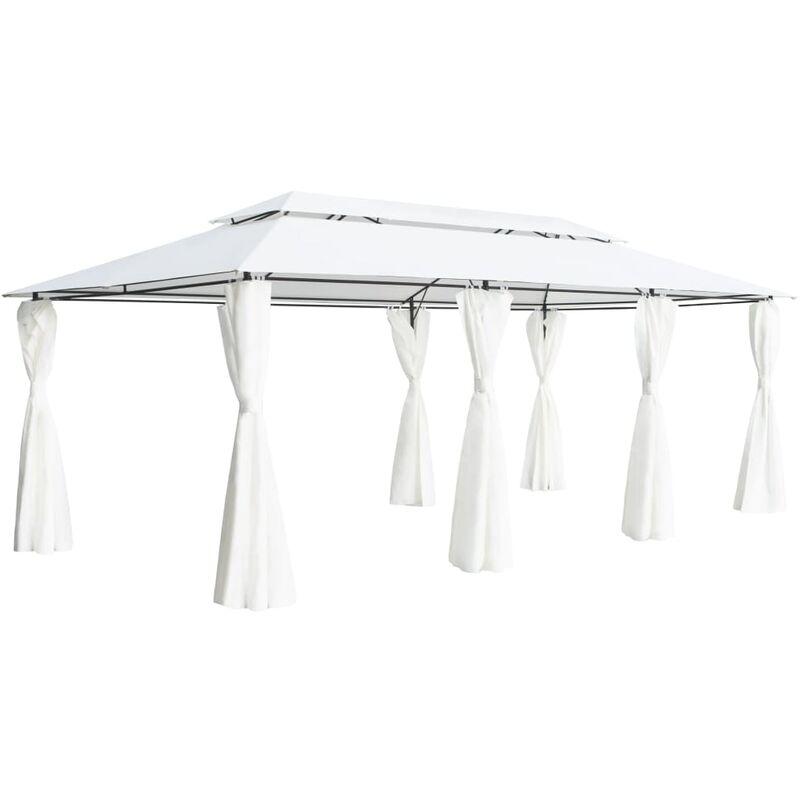 Gazebo con Tende 600x298x270 cm Bianco VD26523 - Hommoo