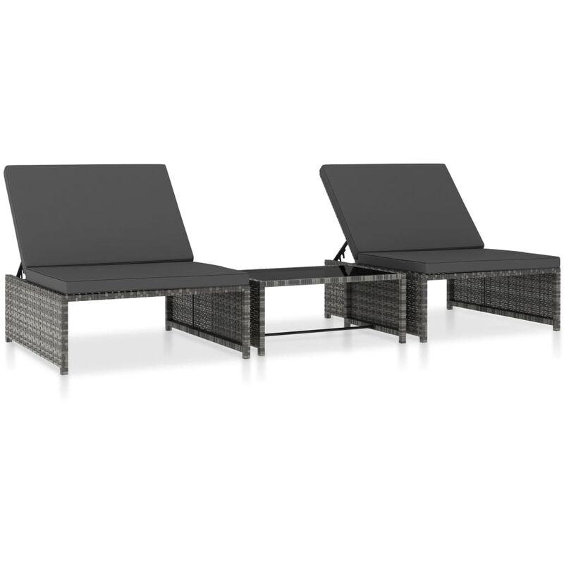Lettini Prendisole 2 pz con Tavolo in Polyrattan Grigio VD45882 - Hommoo Lettini Prendisole 2 pz con Tavolo in Polyrattan Grigio VD45882 - Hommoo