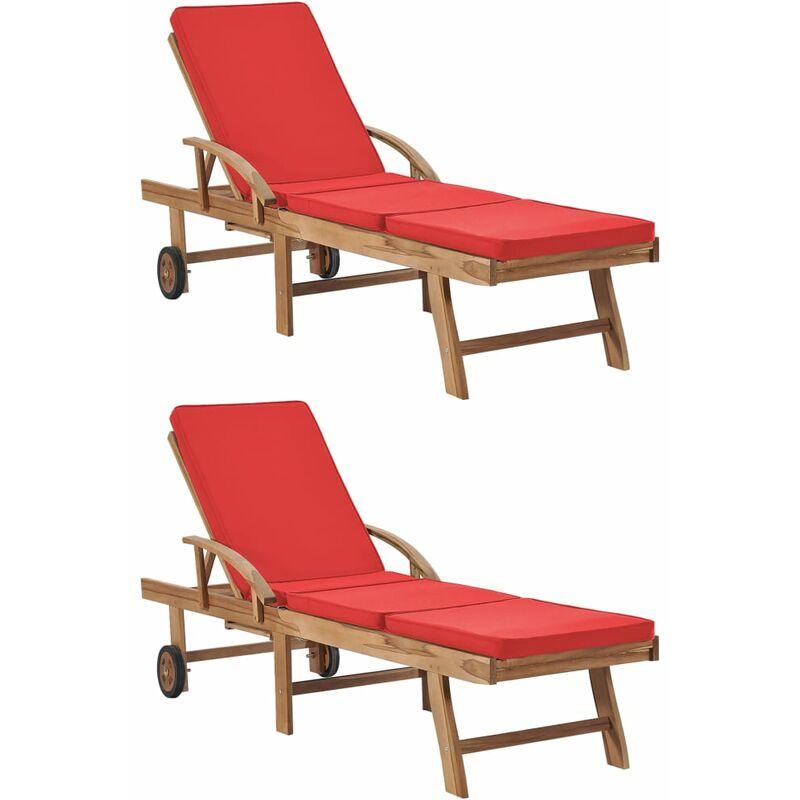 Lettini Prendisole con Cuscini 2 pz in Legno di Teak Rosso VD51909 - Hommoo