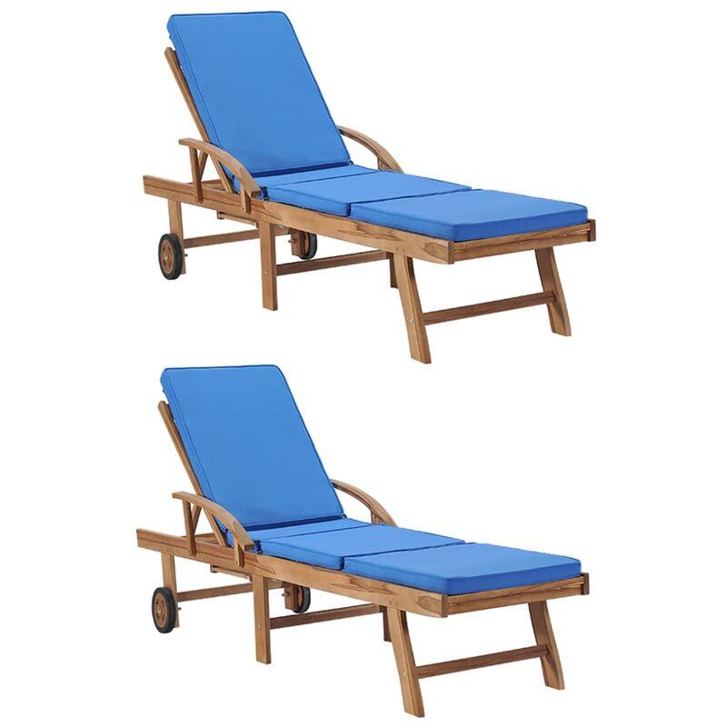 Lettini Prendisole con Cuscini 2 pz Legno Massello di Teak Blu VD51908 - Hommoo