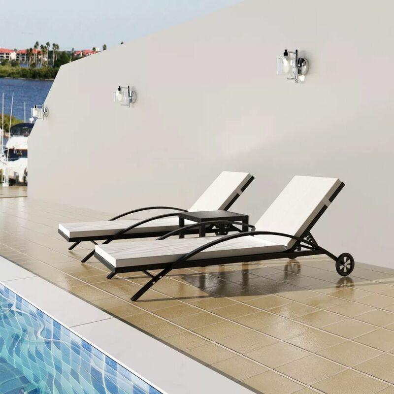 Lettini Prendisole con Tavolino in Polyrattan Nero VD24625 - Hommoo