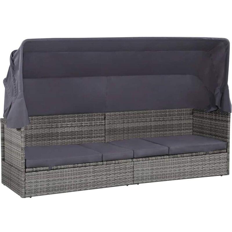 Hommoo Lettino da Giardino con Tettuccio Grigio 205x62 cm Polyrattan VD25759