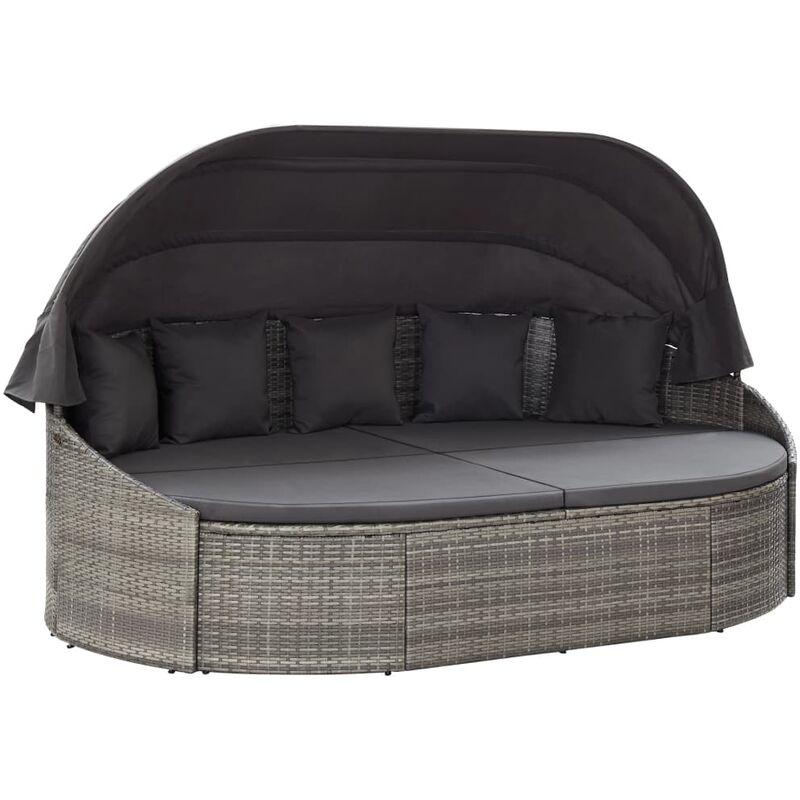 Lettino Prendisole con Baldacc no in Polyrattan Grigio VD52865 - Hommoo