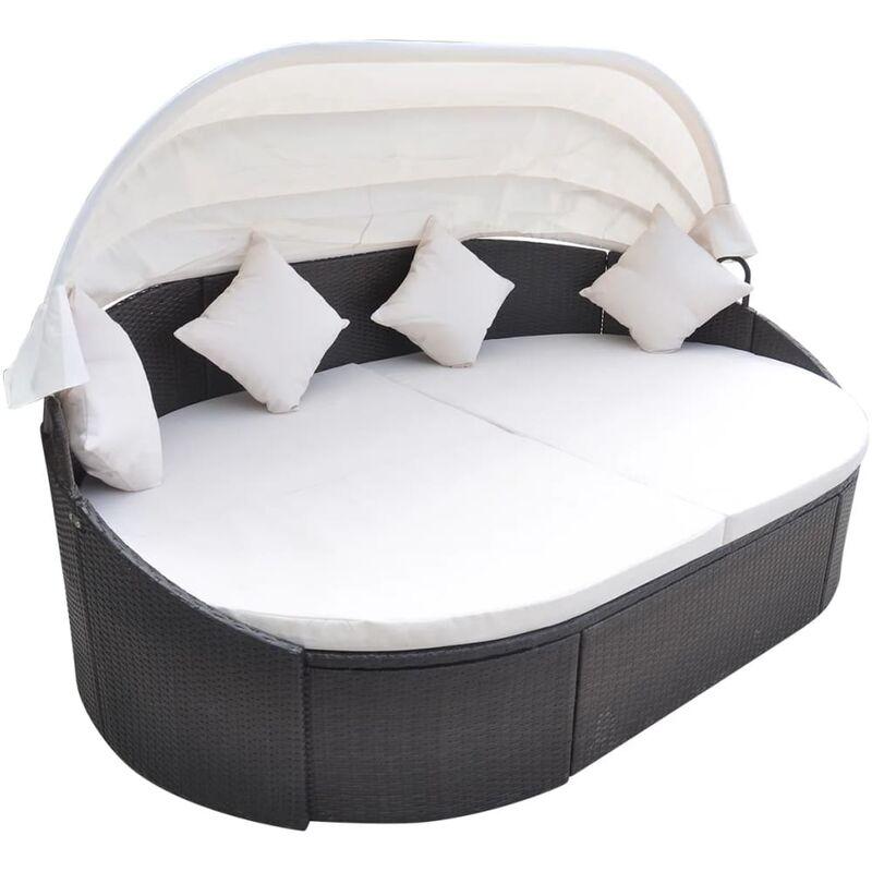 Lettino Prendisole con Baldacc no in Polyrattan Marrone VD24301 - Hommoo