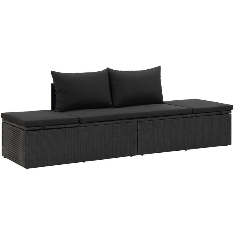 Lettino Prendisole con Cuscini in Polyrattan Nero VD31073 - Hommoo