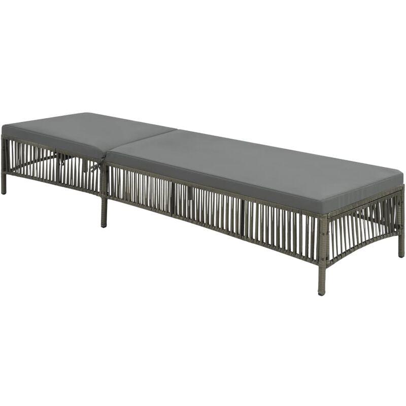 Lettino Prendisole con Cuscino in Polyrattan Grigio VD26213 - Hommoo