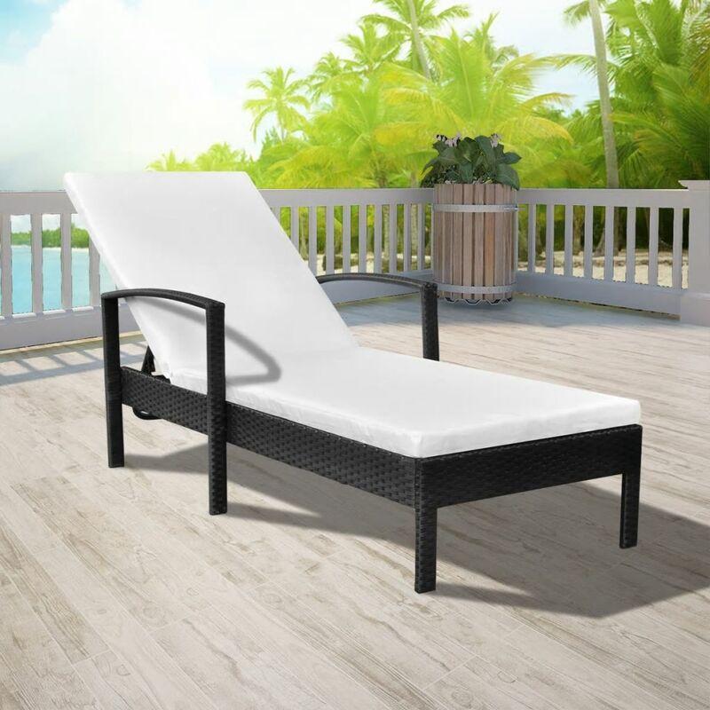 Lettino Prendisole con Cuscino in Polyrattan Nero VD24975 - Hommoo