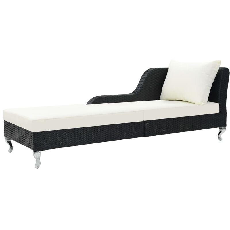 Lettino Prendisole con Cuscino in Polyrattan Nero VD26502 - Hommoo
