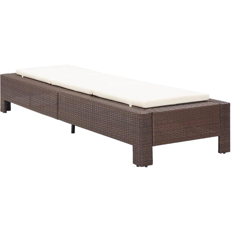 Lettino Prendisole con Cuscino Marrone in Polyrattan VD45443 - Hommoo