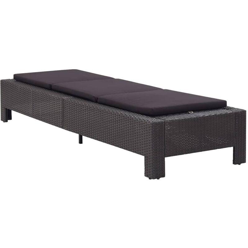 Lettino Prendisole con Cuscino Nero in Polyrattan VD45444 - Hommoo