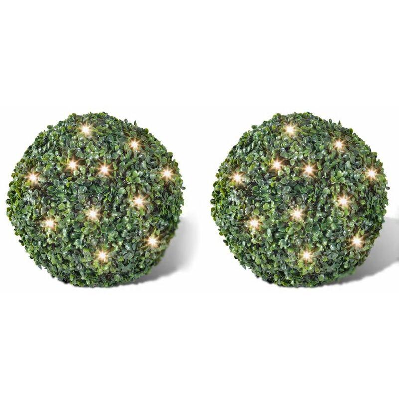 Piante di Bosso Artificiali a Palla 2 pz 35 cm Luce Solare LED VD14218 - Hommoo