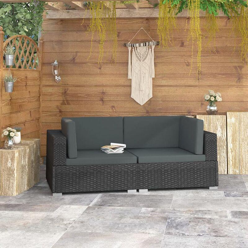Poltrone Modulari ad Angolo con Cuscini 2 pz Polyrattan Nero VD45803 - Hommoo