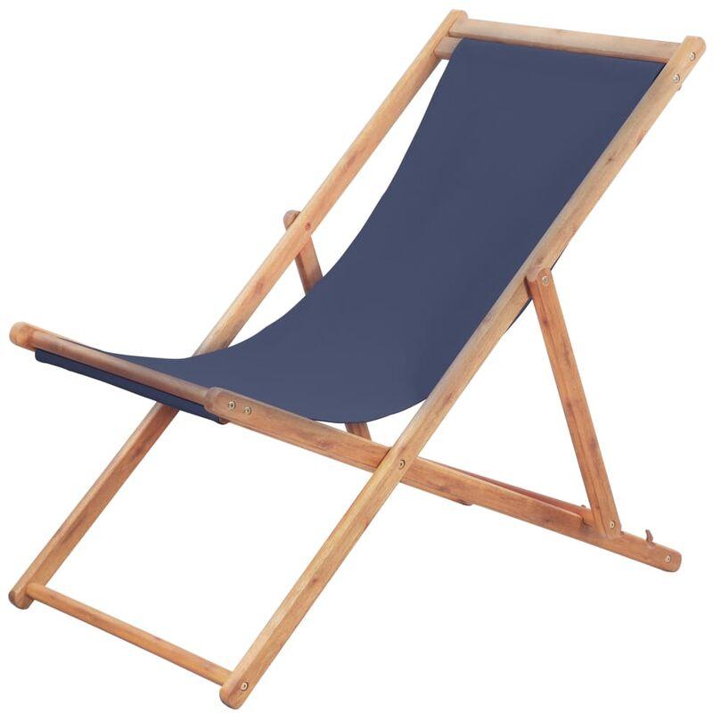 Sdraio da Spiaggia Pieghevole in Tessuto e Telaio in Legno Blu VD25792 - Hommoo