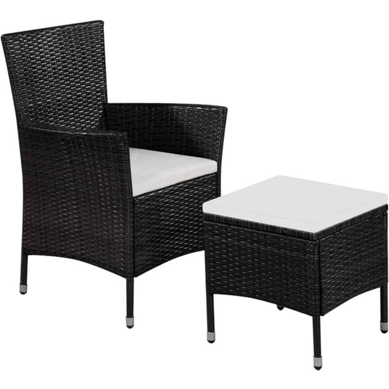 Sedia da Esterno con Sgabello e Cuscini in Polyrattan Nero VD25876 - Hommoo