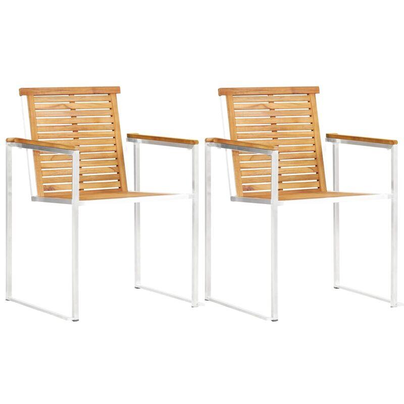 Sedie da Giardino 2 pz in Legno Massello di Teak e Acciaio Inox VD45563 - Hommoo Sedie da Giardino 2 pz in Legno Massello di Teak e Acciaio Inox VD45563 - Hommoo