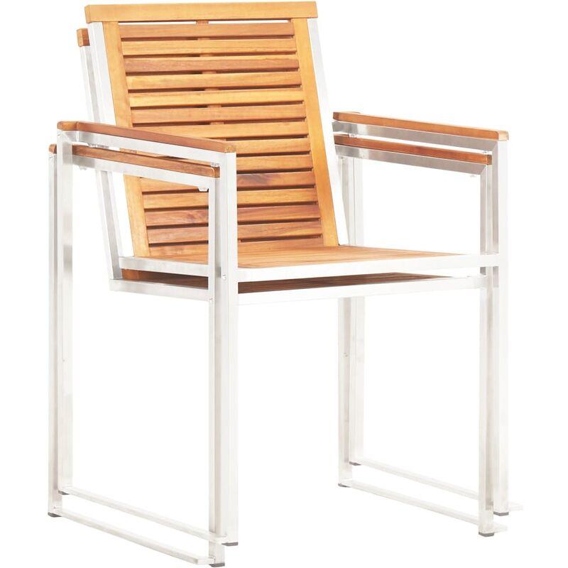 Sedie da Giardino 2 pz Legno Massello di Acacia e Acciaio Inox VD45544 - Hommoo Sedie da Giardino 2 pz Legno Massello di Acacia e Acciaio Inox VD45544 - Hommoo