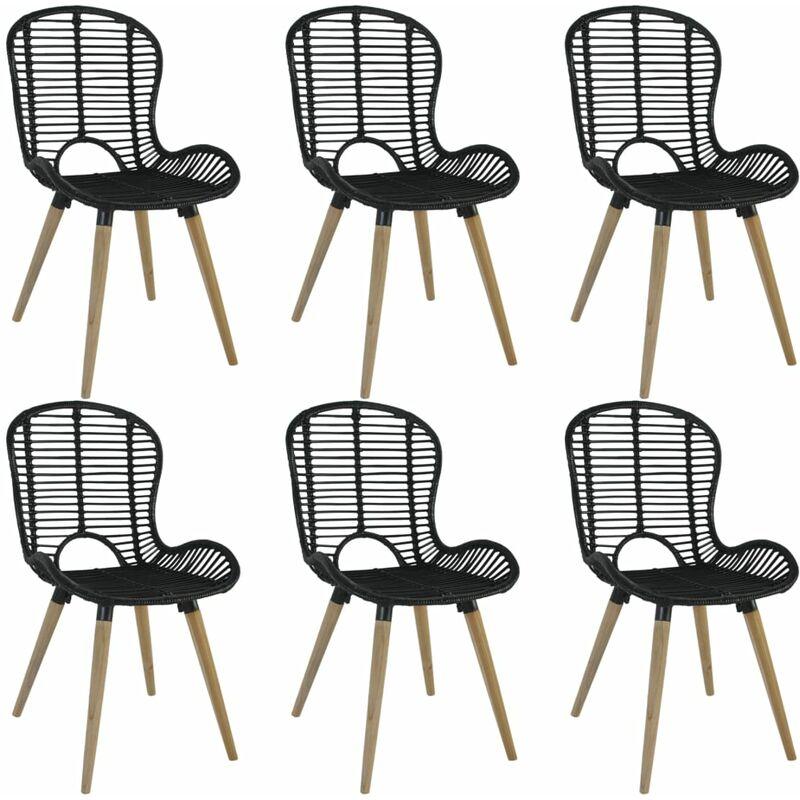 Sedie da Pranzo 6 pz Nere in Rattan Naturale VD18051 - Hommoo