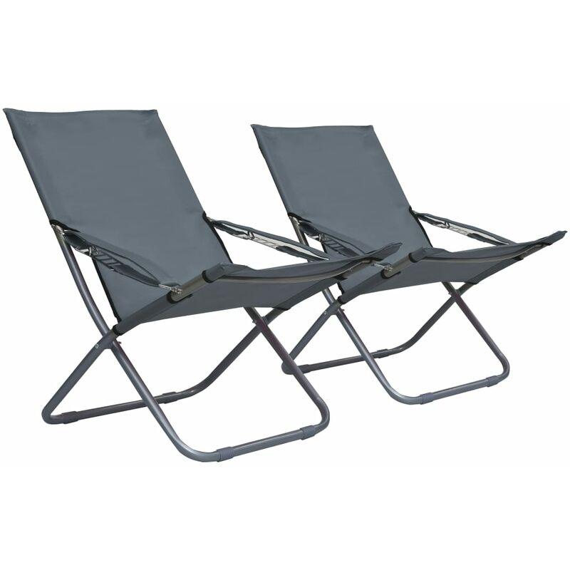 Sedie da Spiaggia Pieghevoli 2 pz in Tessuto Grigio VD46207 - Hommoo Sedie da Spiaggia Pieghevoli 2 pz in Tessuto Grigio VD46207 - Hommoo