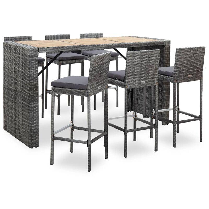 Set da Bar da Giardino 7 pz con Cuscini in Polyrattan Grigio VD53402 - Hommoo Set da Bar da Giardino 7 pz con Cuscini in Polyrattan Grigio VD53402 - Hommoo