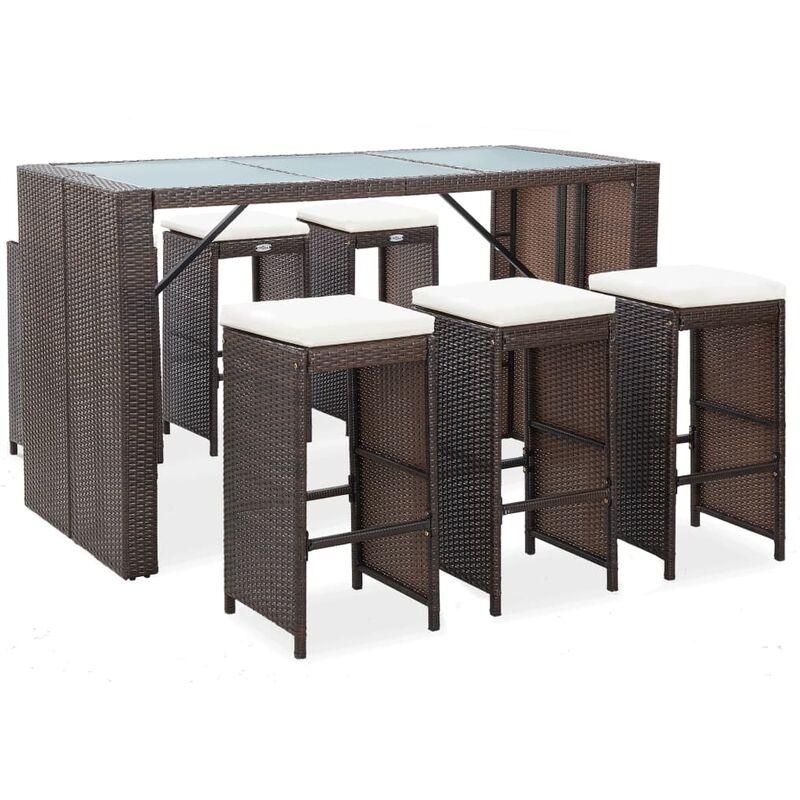 Set da Bar da Giardino 7 pz con Cuscini in Polyrattan Marrone VD53398 - Hommoo