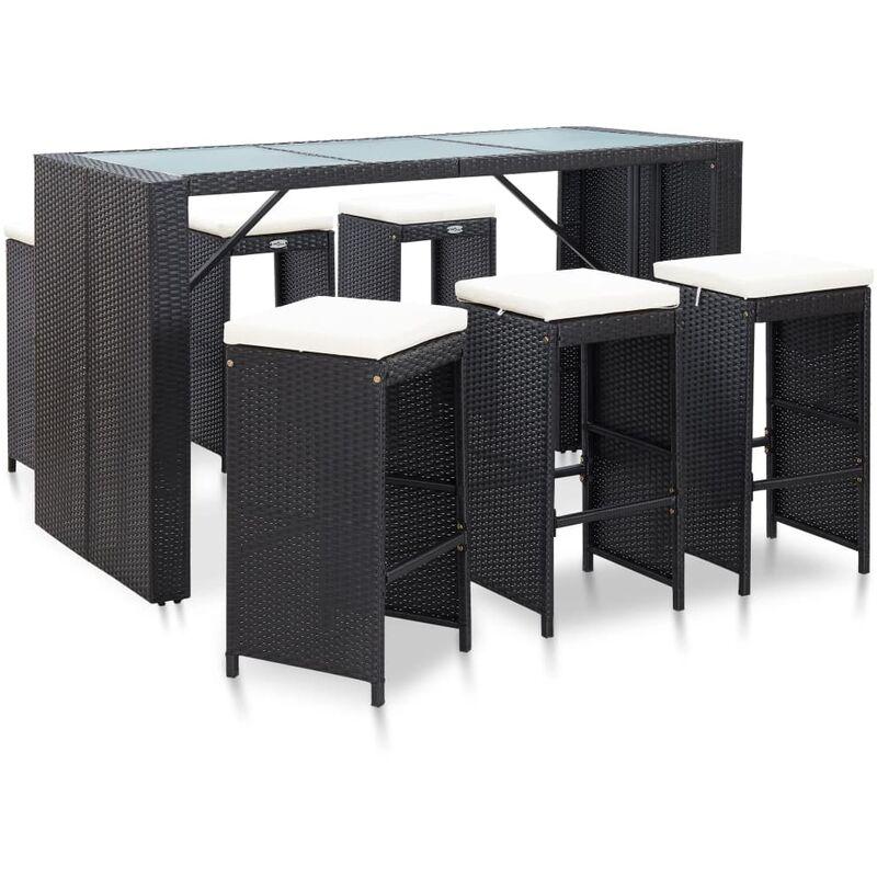 Set da Bar da Giardino 7 pz con Cuscini in Polyrattan Nero VD53399 - Hommoo