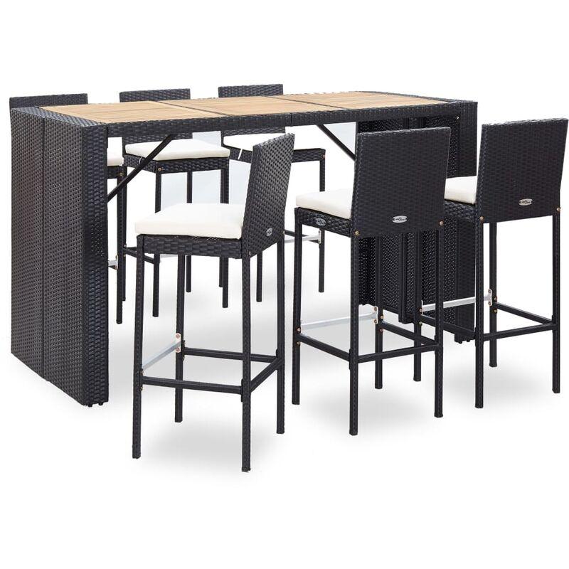 Set da Bar da Giardino 7 pz con Cuscini in Polyrattan Nero VD53401 - Hommoo