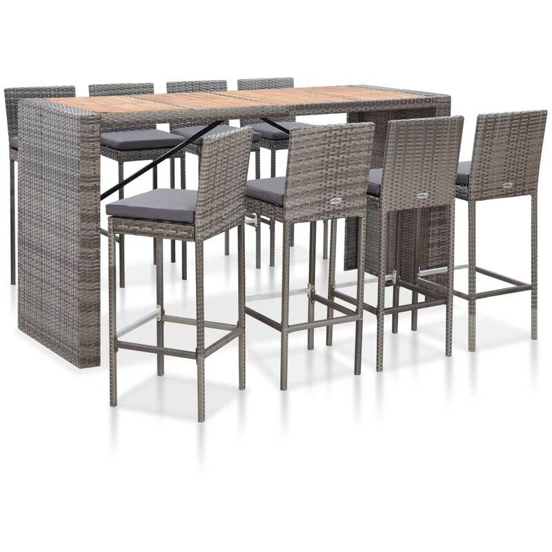 Set da Bar da Giardino 9 pz Polyrattan e Legno Acacia Grigio VD52871 - Hommoo