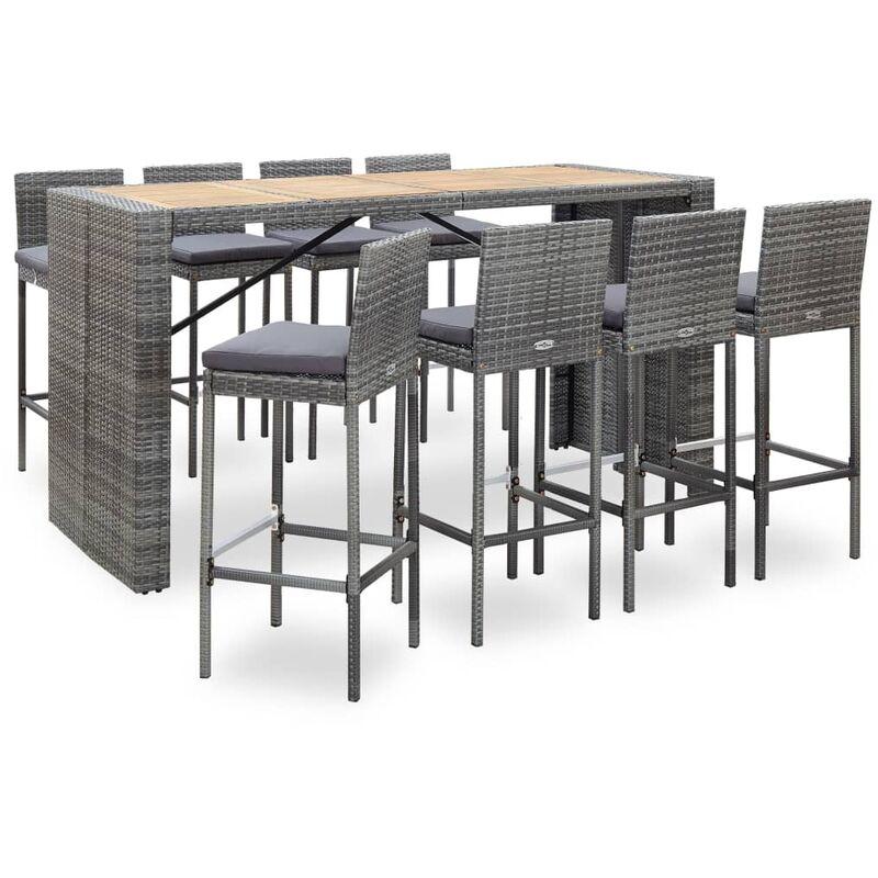 Hommoo Set da Bar da Giardino 9 pz Polyrattan e Legno Acacia Grigio VD53406