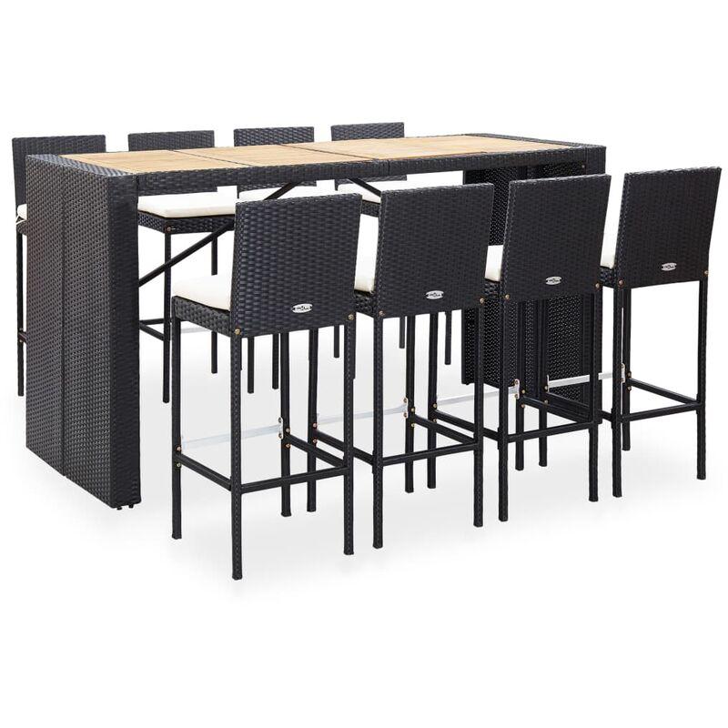 Set da Bar da Giardino 9 pz Polyrattan e Legno di Acacia Nero VD53405 - Hommoo