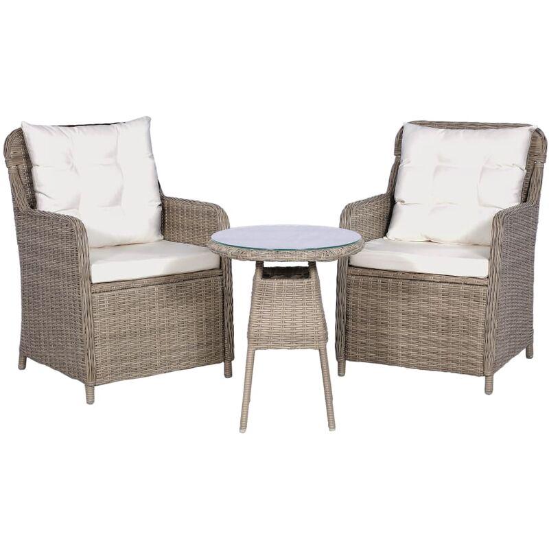 Set da Bistro 3 pz con Cuscini in Polyrattan Marrone VD25928 - Hommoo