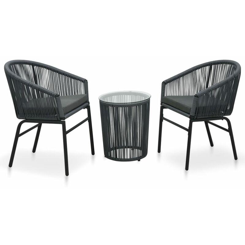 Hommoo Set da Bistro 3 pz con Cuscini in Rattan PVC Antracite VD46319 Hommoo Set da Bistro 3 pz con Cuscini in Rattan PVC Antracite VD46319