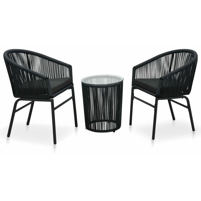 Set da Bistro 3 pz con Cuscini in Rattan PVC Nero VD46317 - Hommoo Set da Bistro 3 pz con Cuscini in Rattan PVC Nero VD46317 - Hommoo
