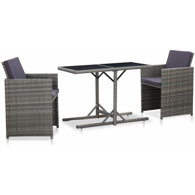 Hommoo Set da Bistrot 3 pz con Cuscini in Polyrattan Grigio VD45477