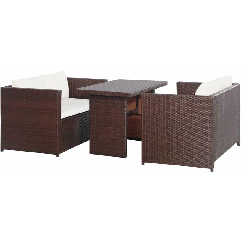 Hommoo Set da Bistrot 3 pz con Cuscini in Polyrattan Marone VD25711 Hommoo Set da Bistrot 3 pz con Cuscini in Polyrattan Marone VD25711