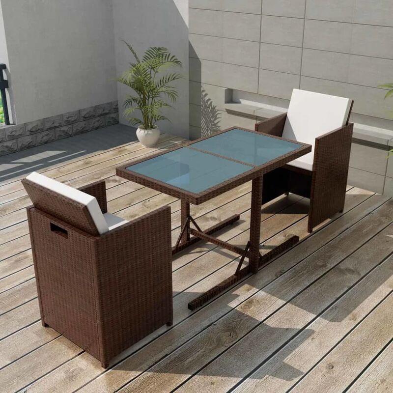 Hommoo Set da Bistrot 3 pz con Cuscini in Polyrattan Marrone VD24668 Hommoo Set da Bistrot 3 pz con Cuscini in Polyrattan Marrone VD24668