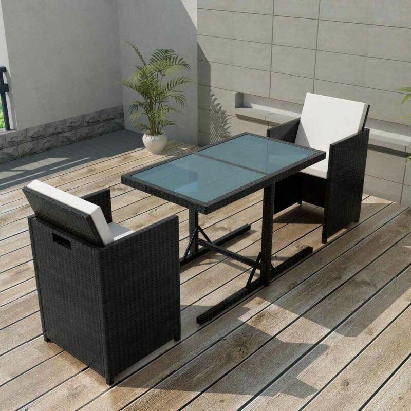 Set da Bistrot 3 pz con Cuscini in Polyrattan Nero VD24667 - Hommoo