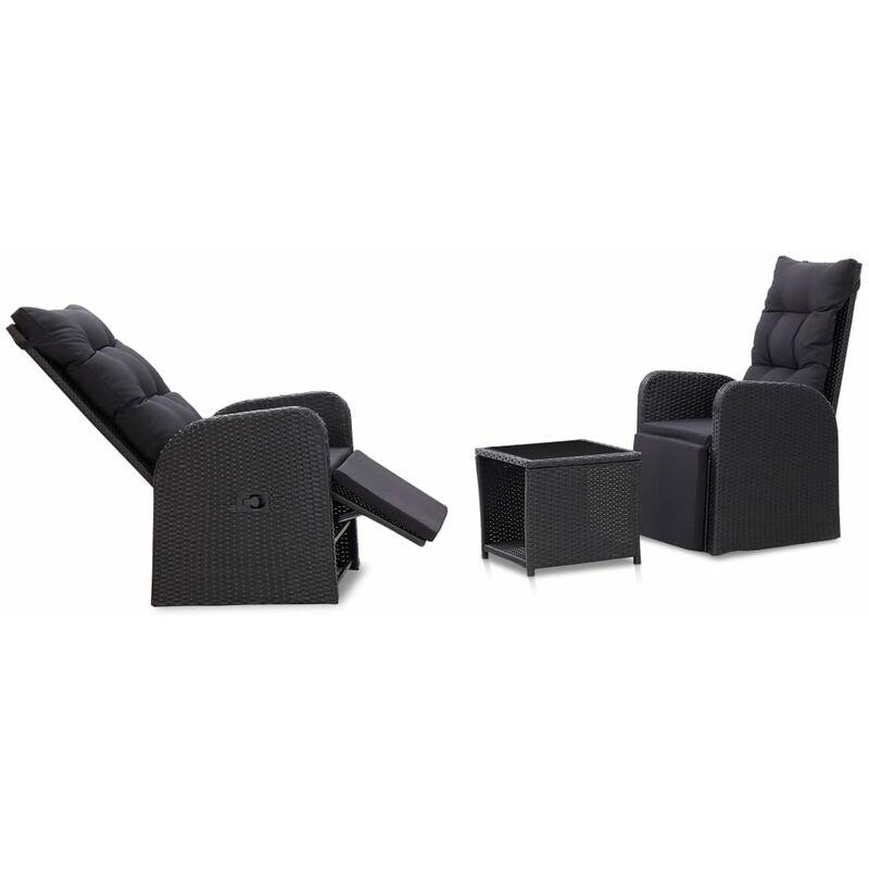 Set da Bistrot 3 pz con Cuscini in Polyrattan Nero VD45392 - Hommoo