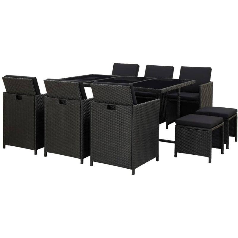 Set da Pranzo da Giardino 11 pz con Cuscini in Polyrattan Nero VD31257 - Hommoo