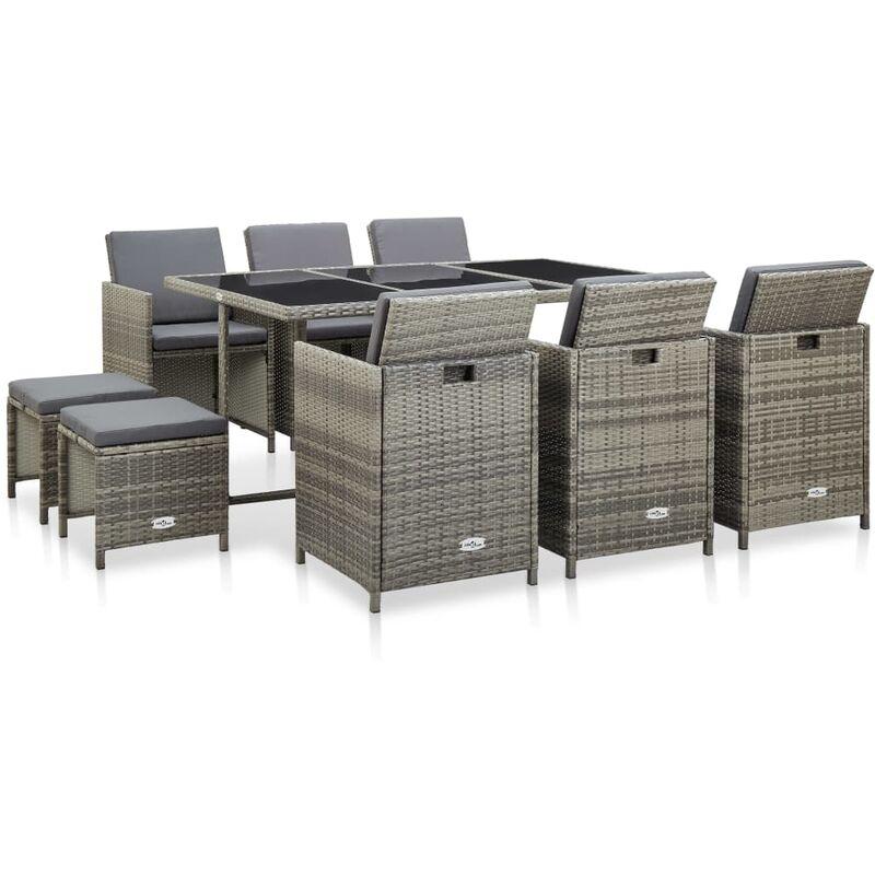 Set da Pranzo da Giardino 11 pz con Cuscini Polyrattan Grigio VD27536 - Hommoo