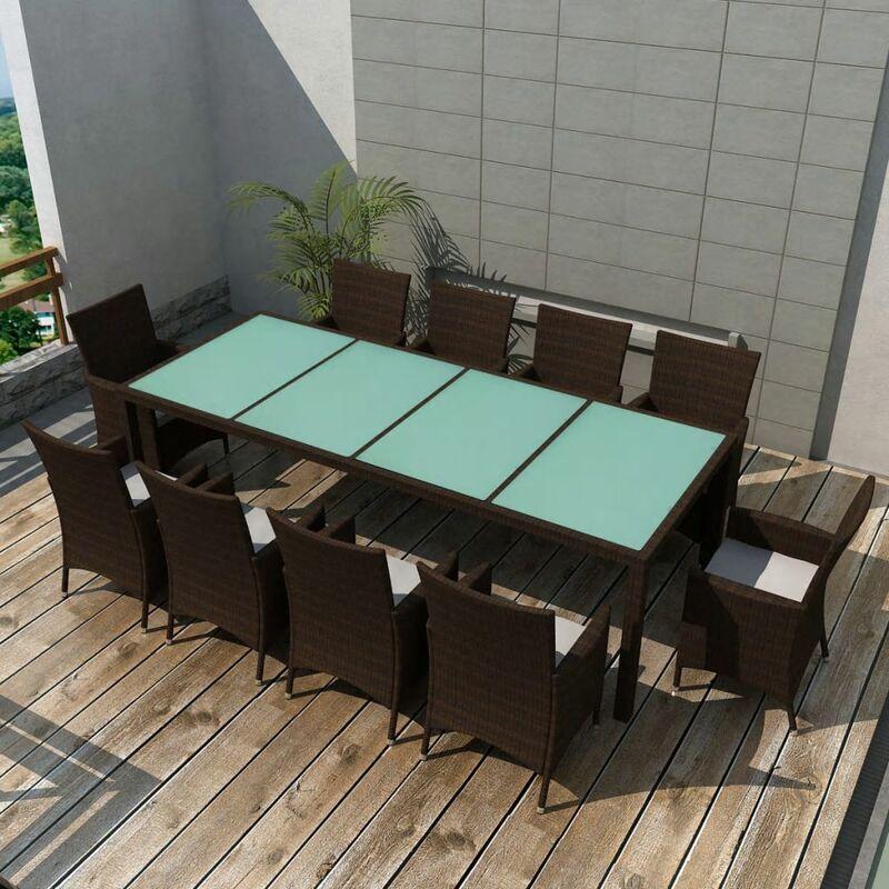 Set da Pranzo da Giardino 11 pz e Cuscini in Polyrattan Marrone VD24697 - Hommoo